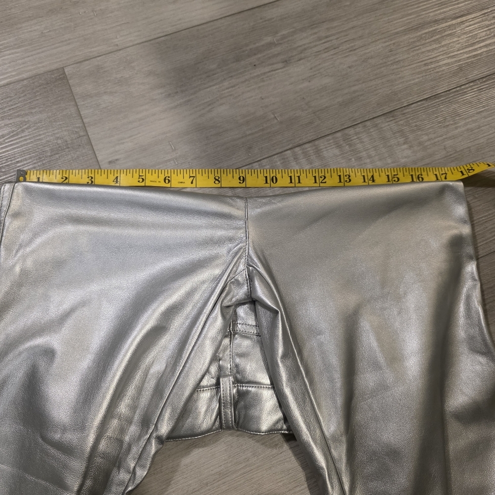 House of Harlow 1960 Silver Faux Leather Pants Size 2 Metallic Straight Leg - Picture 14 of 16